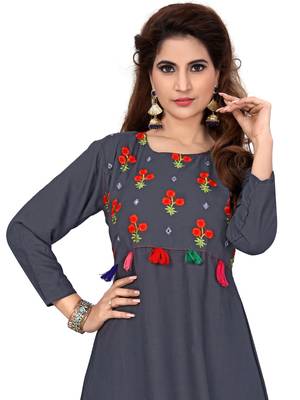 Grey embroidered rayon ethnic-kurtis 3