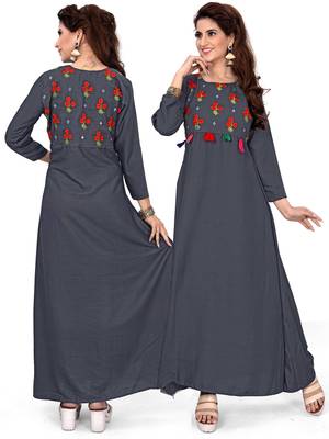 Grey embroidered rayon ethnic-kurtis 4