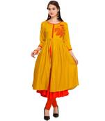 Yellow plain rayon party-wear-kurtis