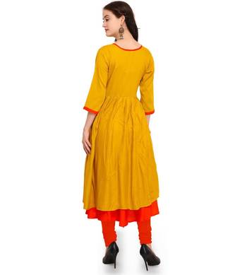 Yellow plain rayon party-wear-kurtis 3