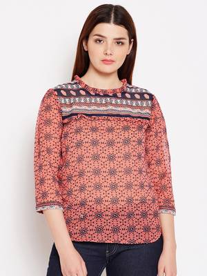 Peach printed georgette tops 1