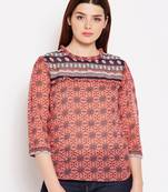 Peach printed georgette tops