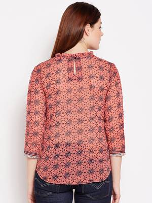 Peach printed georgette tops 2
