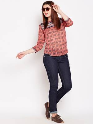 Peach printed georgette tops 3