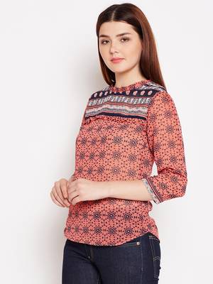 Peach printed georgette tops 4