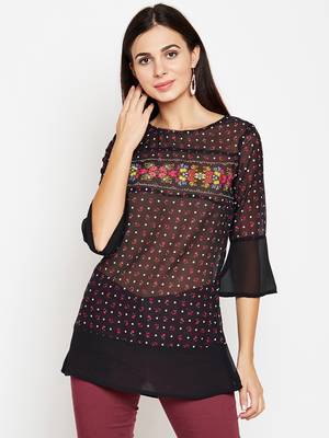 Black printed georgette tops 1