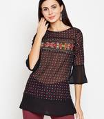 Black printed georgette tops