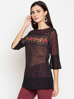Black printed georgette tops 4