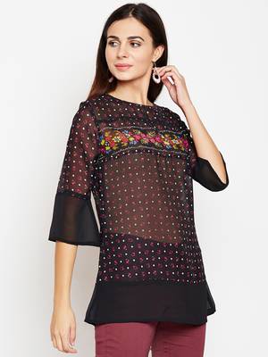 Black printed georgette tops 5