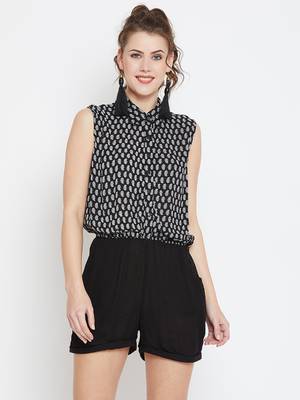 Black printed rayon tops 1