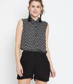 Black printed rayon tops