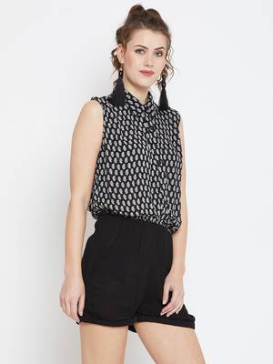 Black printed rayon tops 5