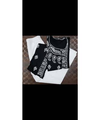 black Lucknowi Chikan Angarkha Set 1