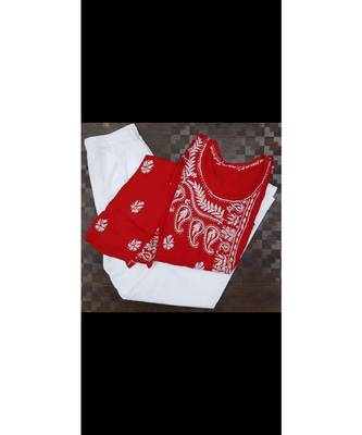 red Lucknowi Chikan Angarkha Set 1