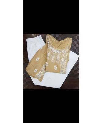 beige Lucknowi Chikan Angarkha Set 1