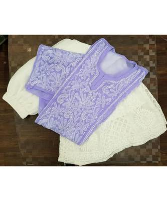 purple Lucknowi Chikan Georgette Kurti Set 1