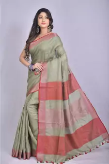 Ash Beige Shade Linen saree with blouse