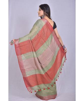 Ash Beige Shade Linen saree with blouse 3