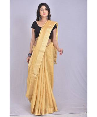 Golden Tissue Linen saree with blouse 1