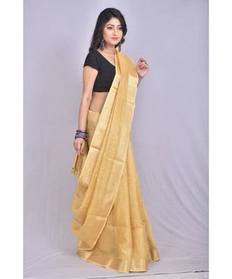 Golden Tissue Linen saree with blouse 2