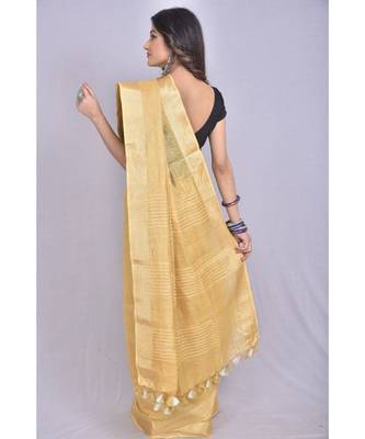 Golden Tissue Linen saree with blouse 3