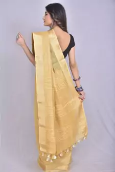 Golden Tissue Linen saree with blouse