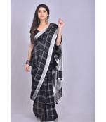 Black Linen saree with blouse with in checkered pattern