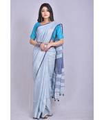 Light Blue Linen saree with blouse with zari border
