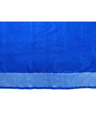 Light Blue Linen saree with blouse with zari border 4