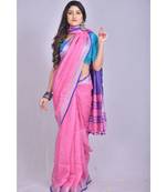 Pink Linen saree with blouse with zari border