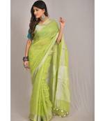 Light Green Linen saree with blouse with Zari Border