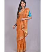 Mustard Orange Linen saree with blouse with zari border