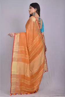 Mustard Orange Linen saree with blouse with zari border