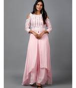 Light Pink Embroidered Kurta in Cold shoulder and Pallazo
