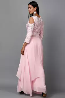 Light Pink Embroidered Kurta in Cold shoulder and Pallazo
