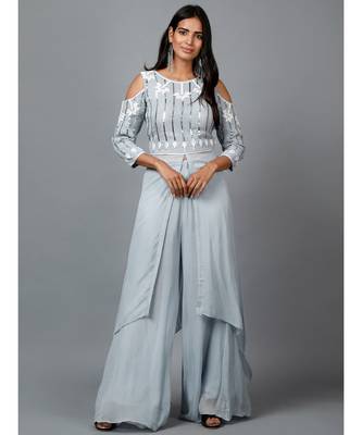 Grey Sequins work kurta in Georgette and Pallazo 1