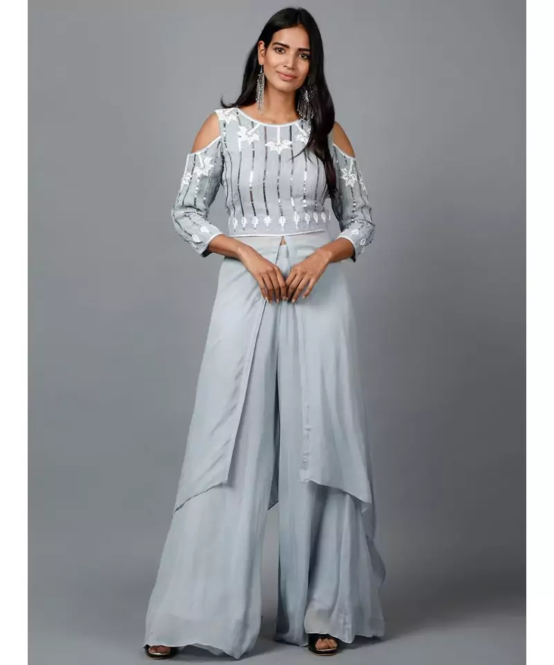 Grey Sequins work kurta in Georgette and Pallazo