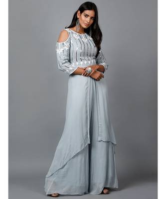 Grey Sequins work kurta in Georgette and Pallazo 2