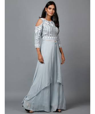 Grey Sequins work kurta in Georgette and Pallazo 3