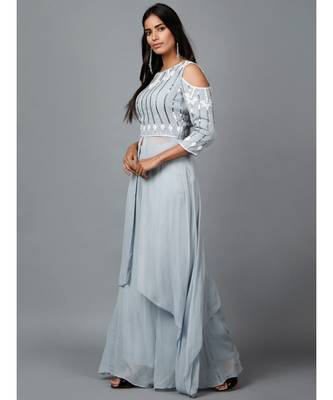 Grey Sequins work kurta in Georgette and Pallazo 4