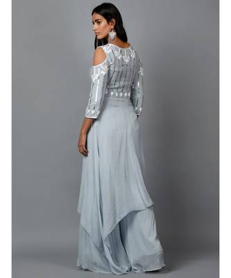 Grey Sequins work kurta in Georgette and Pallazo 5