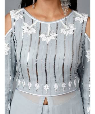 Grey Sequins work kurta in Georgette and Pallazo 6