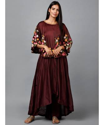 Maroon Floral Cape Suit 1