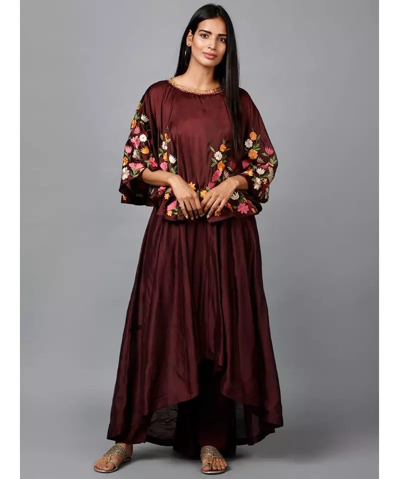 Maroon Floral Cape Suit