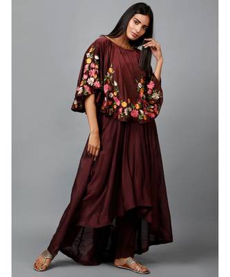 Maroon Floral Cape Suit 2