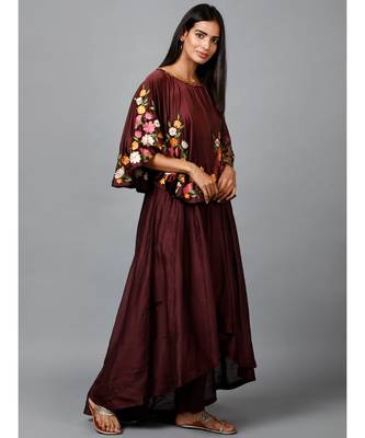 Maroon Floral Cape Suit 3