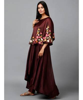 Maroon Floral Cape Suit 4