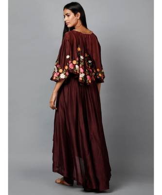 Maroon Floral Cape Suit 5
