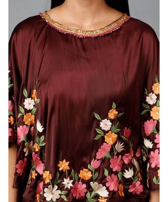 Maroon Floral Cape Suit 6