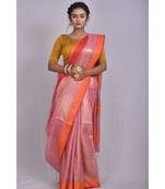 multicolor shade Linen saree with blouse with contrast border